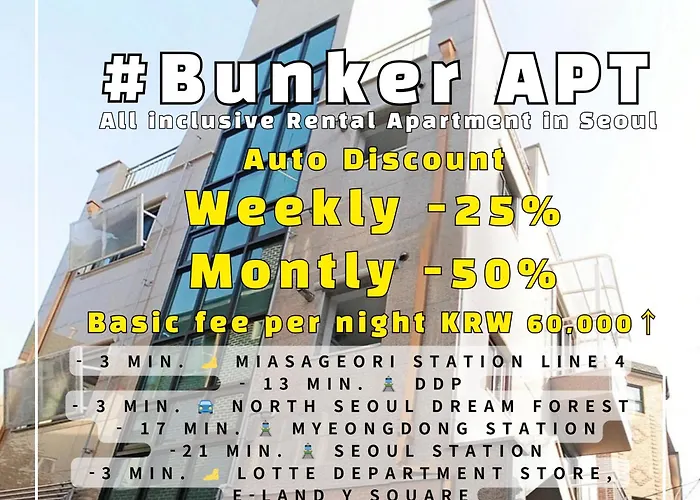Seoul Rental Apartment Fully Furnished #Bunker Apt, Near Miasageori Subway Station Line 4