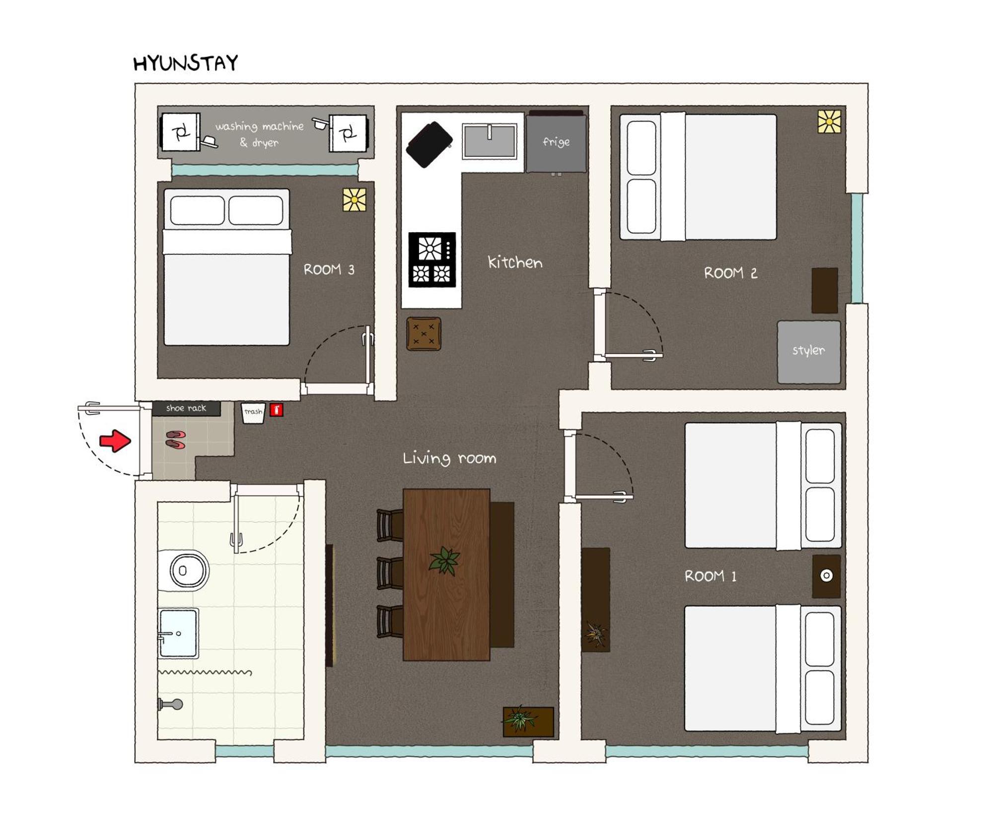 Apartment Hyun - 3r Sb5min, Free Parking, Luggage Storage *
